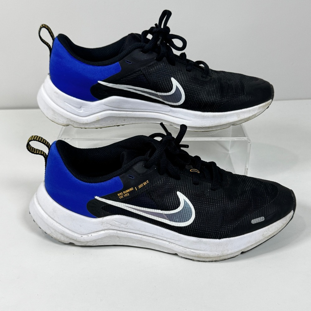 Nike Downshifter 12 Black Racer Blue Sporty Athleisure Sneakers 5.5Y Running